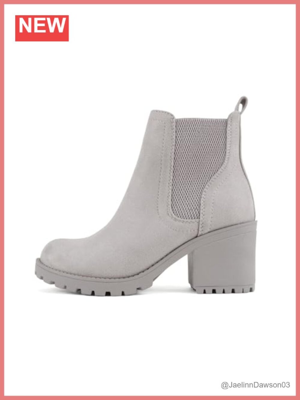 Chelsea Ankle Bootie Lug Sole Mid Block Heel Elastic Gore Faux Suede